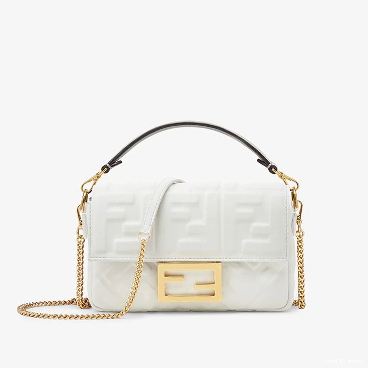 HOT Nappa Bag Fendi White Mini Leather Baguette Motif FF In 0726